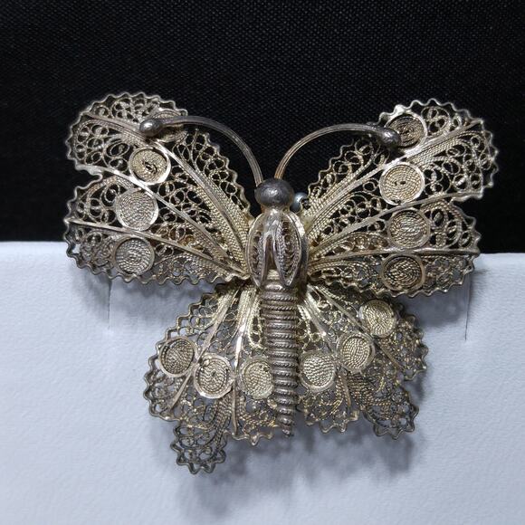 Antique Cannetille Butterfly Brooch, Vermeil 800 Silver - Picture 7 of 10